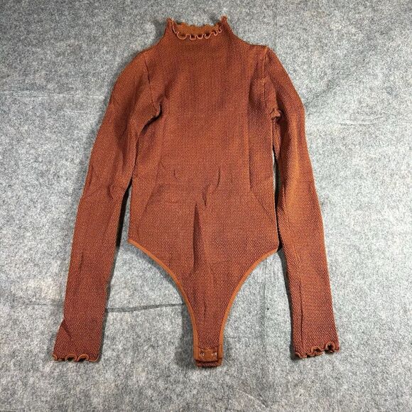 Free People Intimately Bodysuit Women’s M/L Lettuce Trim Burnt Orange Mock - Picture 1 of 7